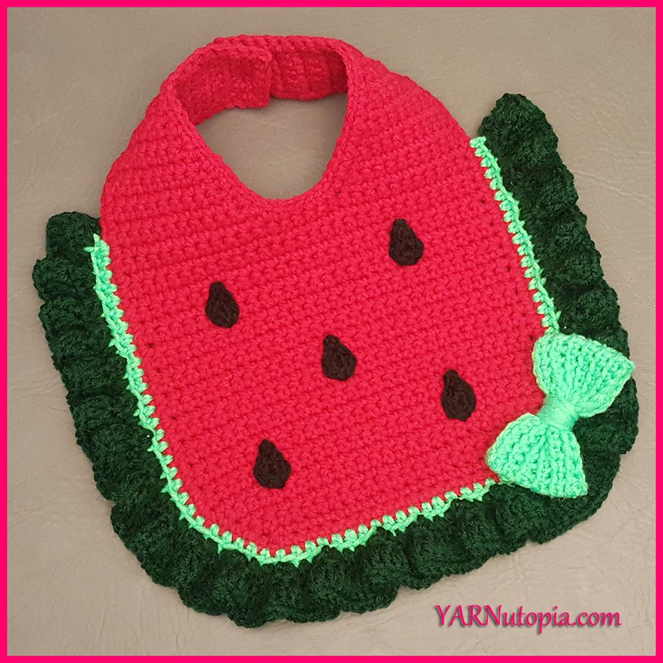 Crochet Tutorial: Watermelon Baby Bib