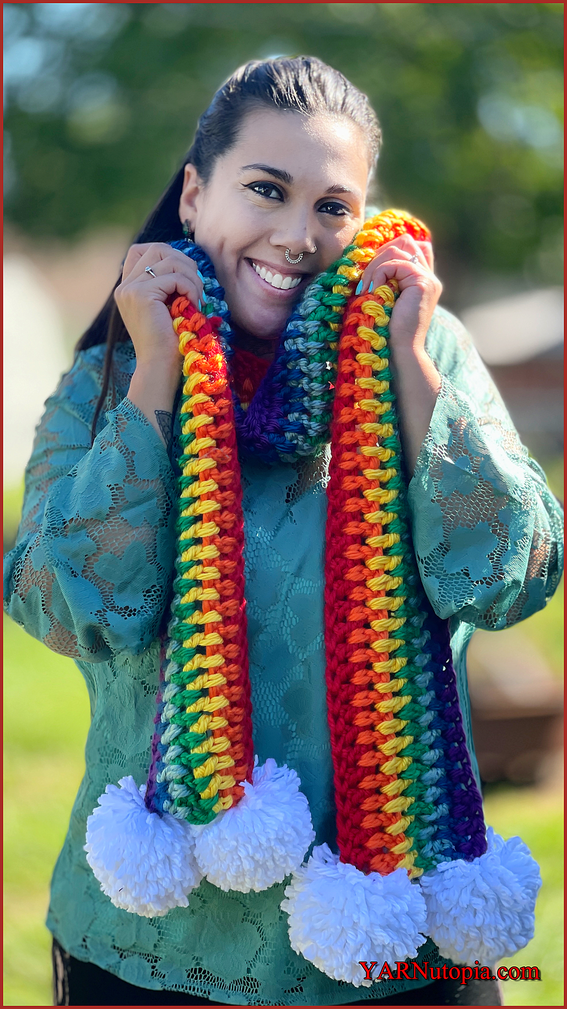 FREE Written Crochet Pattern: Chunky Rainbow Pom Scarf