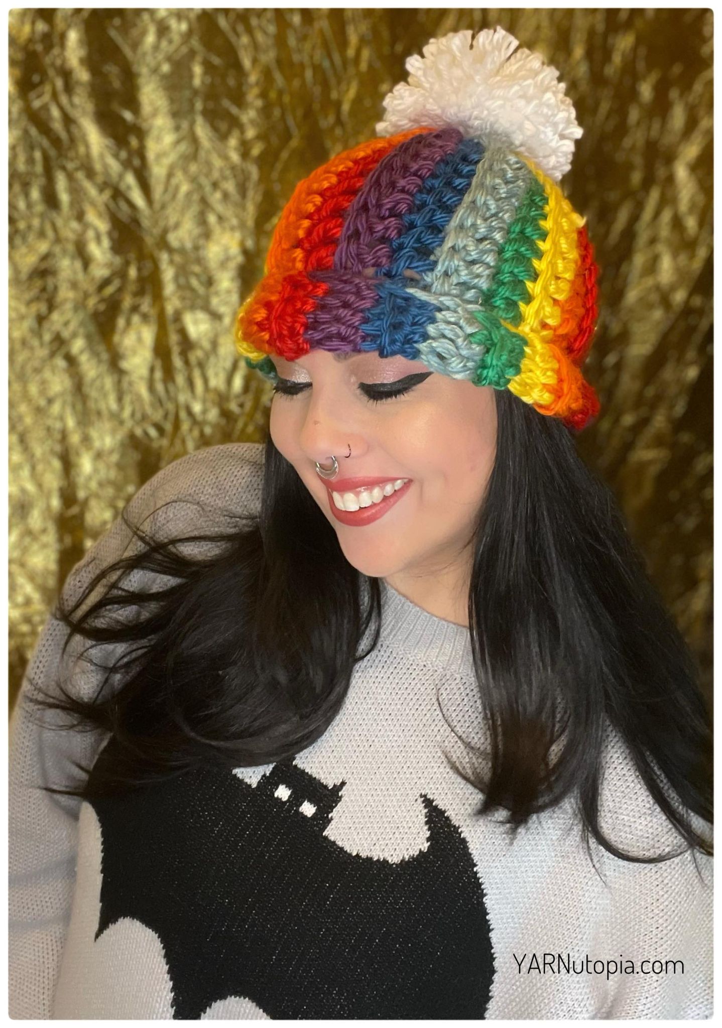 FREE Written Crochet Pattern: Rainbow Pom Hat